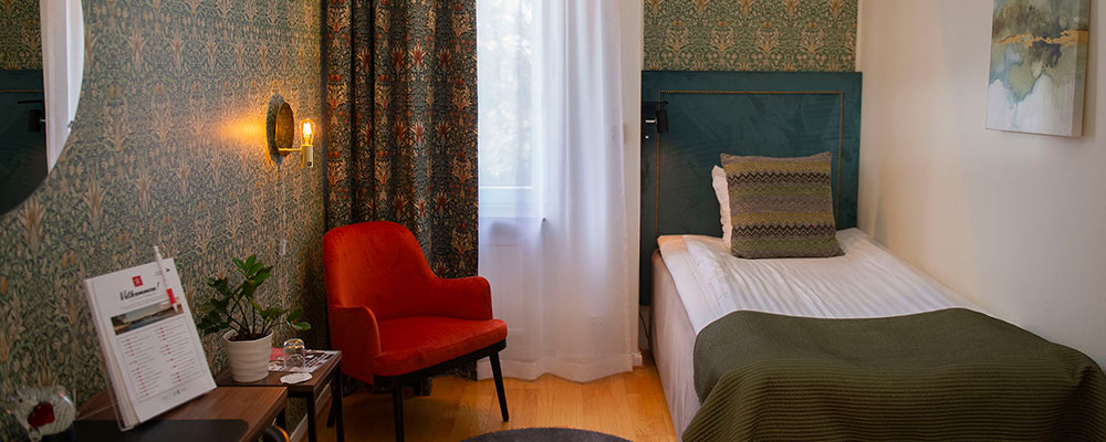 När du går på en UGL-kurs kan ditt hotellrum se ut så här på Skogshem och Wijk, Lidingö.